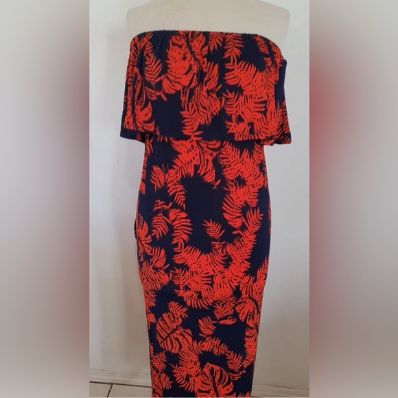 BOOHOO Tropical themed Palm Leaf Stretchy dress 8 Maxi party boho casual summer - Picture 10 of 12